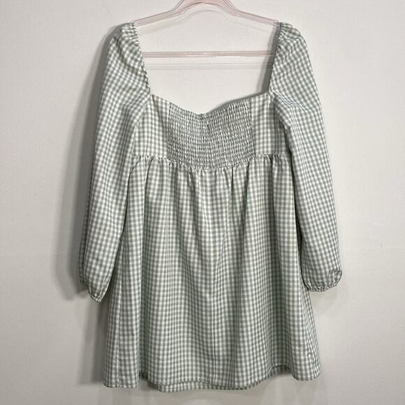 Gianni Bini Gingham Babydoll Dress Women's 10 Green - Picture 7 of 12